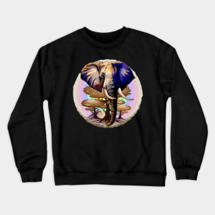 African Elephant, Acacias and Kilimanjaro Mountain on Soft Pastel Rainbow Crewneck Sweatshirt